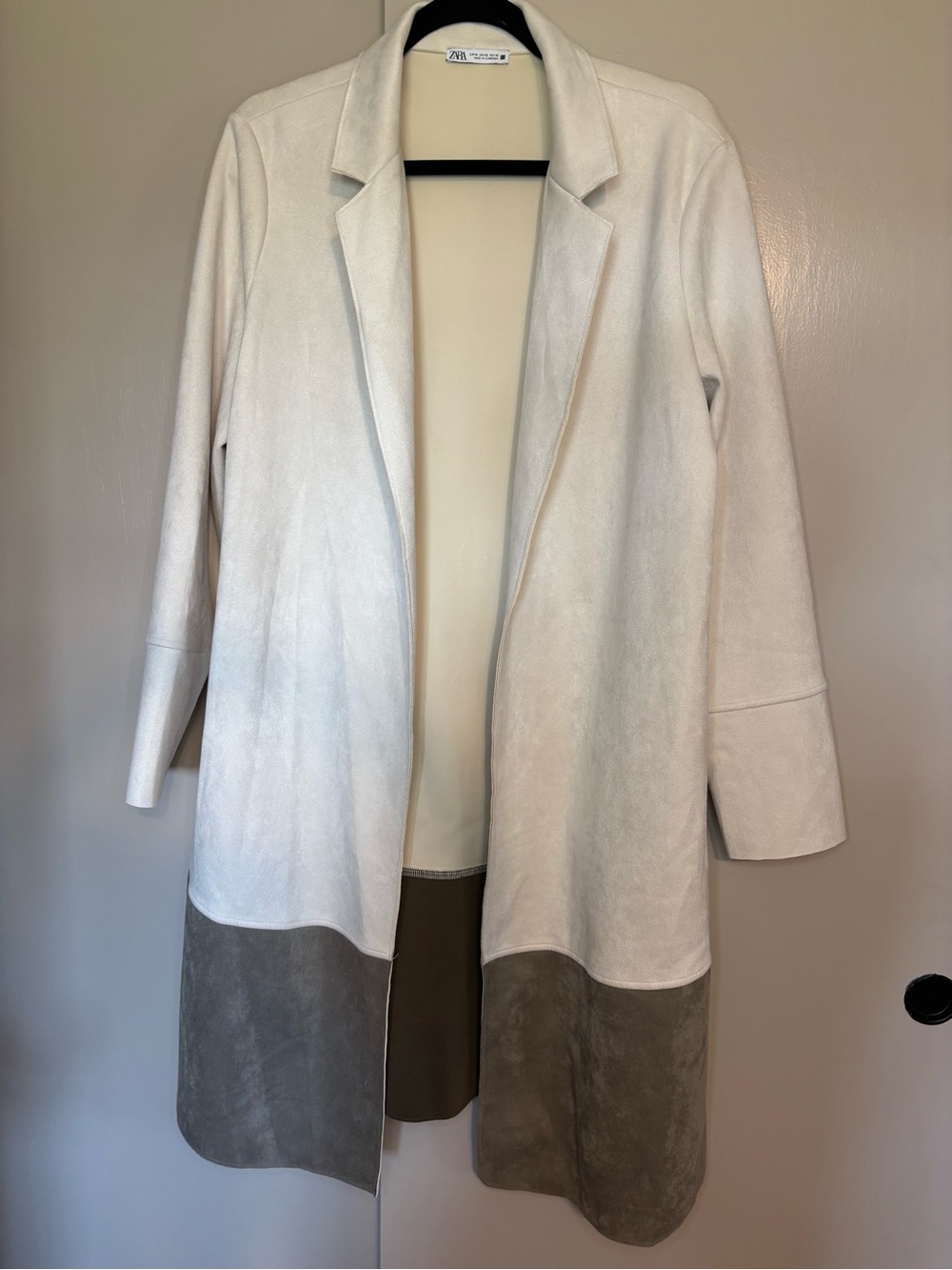 Zara Two-Tone Open Front Jacket - Cream & Gray size XL